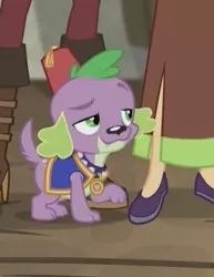 Size: 277x358 | Tagged: safe, derpibooru import, screencap, applejack, spike, spike the regular dog, dog, equestria girls, movie magic, spoiler:eqg specials, boots, clothes, cropped, hat, india movie set, offscreen character, shoes, smiling