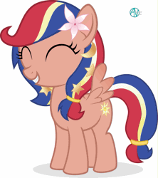 Size: 711x800 | Tagged: safe, artist:arifproject, derpibooru import, oc, oc:pearl shine, unofficial characters only, pony, animated, cute, eyes closed, female, filly, gif, grin, ocbetes, simple background, smiling, solo, vector, white background