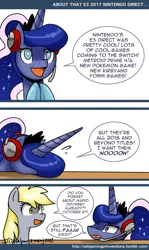 Size: 700x1177 | Tagged: safe, artist:johnjoseco, derpibooru import, derpy hooves, princess luna, alicorn, pegasus, pony, ask gaming princess luna, gamer luna, comic, crown, cute, duo, e3, excited, female, headset, jewelry, lunabetes, mare, regalia, smiling