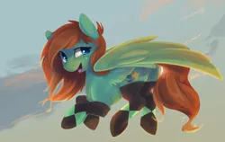Size: 1300x820 | Tagged: safe, artist:tangomangoes, derpibooru import, oc, oc:viridian, unofficial characters only, pegasus, pony, clothes, cute, female, flying, plot, socks, solo, thigh highs, wings