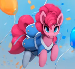 Size: 960x888 | Tagged: safe, artist:rodrigues404, derpibooru import, pinkie pie, earth pony, pony, balloon, clothes, confetti, cute, diapinkes, dress, female, looking at you, mare, smiling, socks, solo
