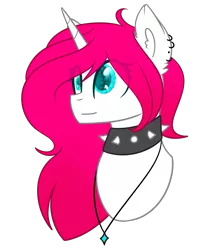 Size: 1177x1440 | Tagged: safe, artist:despotshy, derpibooru import, oc, oc:button love, unofficial characters only, pony, unicorn, bust, choker, female, mare, portrait, simple background, solo, spiked choker, transparent background