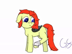 Size: 1024x768 | Tagged: safe, artist:gamer-shy, derpibooru import, oc, oc:gamershy yellowstar, unofficial characters only, bat pony, pony, bandage, floppy ears, sad, simple background, solo, white background