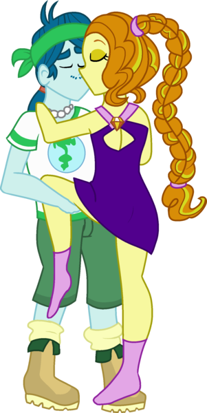 Size: 1161x2318 | Tagged: suggestive, artist:berrypunchrules, derpibooru import, adagio dazzle, captain planet, equestria girls, rainbow rocks, capdazzle, clothes, dress, eyes closed, kissing, raised leg, simple background, transparent background