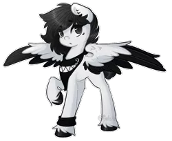 Size: 993x809 | Tagged: safe, artist:felcia, derpibooru import, oc, unofficial characters only, pegasus, pony, bandana, black mane, ear piercing, earring, female, jewelry, looking at you, mare, piercing, simple background, solo, transparent background, unshorn fetlocks, white coat