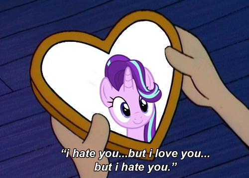 Size: 500x357 | Tagged: safe, derpibooru import, starlight glimmer, pony, conflicted, drama, helga pataki, hey arnold, meme, starlight drama