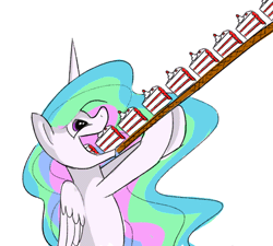 Size: 656x590 | Tagged: safe, artist:flamevulture17, derpibooru import, princess celestia, alicorn, pony, animated, cake, cakelestia, eating, female, food, gif, gluttony, loop, mare, open mouth, simple background, smiling, solo, this will end in weight gain, white background