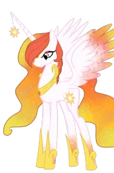 Size: 1024x1551 | Tagged: safe, artist:xxmissteaxx, derpibooru import, princess celestia, alicorn, pony, alternate design, colored wings, colored wingtips, female, mare, simple background, solo, transparent background