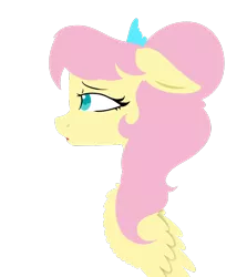 Size: 638x714 | Tagged: safe, artist:okimichan, derpibooru import, fluttershy, pegasus, pony, alternate hairstyle, bust, diadem, female, flat colors, floppy ears, i know those eyes, looking at something, mare, portrait, profile, simple background, solo, this man is dead, transparent background