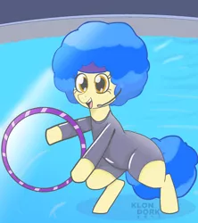 Size: 1200x1350 | Tagged: safe, artist:klondike, derpibooru import, sapphire shores, earth pony, pony, afro, alternate hairstyle, diving suit, earpiece, female, headband, hoop, mare, solo, swimming pool
