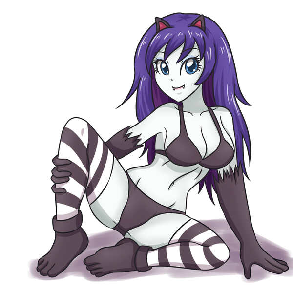 Size: 3507x3507 | Tagged: suggestive, artist:sumin6301, derpibooru import, rarity, equestria girls, armpits, bra, breasts, cat ears, catgirl, clothes, fangs, female, kemonomimi, looking at you, neko, nekomimi, simple background, smiling, socks, solo, solo female, underwear