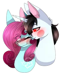 Size: 1001x1204 | Tagged: safe, artist:alithecat1989, derpibooru import, oc, oc:amai koi, oc:jackson flaion, unofficial characters only, earth pony, pony, unicorn, blushing, bust, female, male, mare, oc x oc, portrait, shipping, simple background, stallion, straight, transparent background