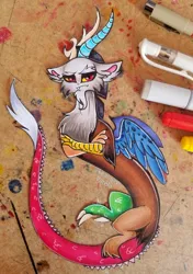 Size: 1024x1457 | Tagged: artist:keanuvyfoxy09, cute, derpibooru import, discord, discord is not amused, discute, draconequus, looking at you, male, safe, solo, traditional art, unamused