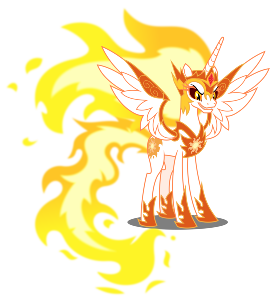 Size: 4492x5000 | Tagged: safe, artist:dashiesparkle, derpibooru import, daybreaker, alicorn, pony, a royal problem, absurd resolution, female, helmet, mane of fire, mare, simple background, smiling, solo, spread wings, transparent background, vector, wings