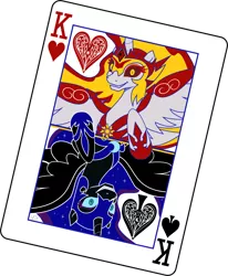 Size: 2880x3503 | Tagged: safe, artist:dsana, derpibooru import, daybreaker, nightmare moon, pony, a royal problem, card, high res, king of hearts, king of spades