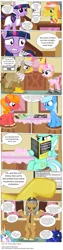 Size: 3381x13510 | Tagged: safe, artist:perfectblue97, derpibooru import, button mash, carrot cake, igneous rock pie, lyra heartstrings, princess celestia, princess luna, oc, earth pony, pony, comic:without magic, absurd resolution, bandaid, beak, beak mask, blank flank, book, clothes, comic, cross species, cross-species, cupcake, earth pony twilight, food, for dummies, g1, otherkin, poster, sugarcube corner, transphobia