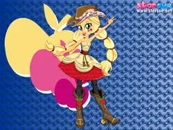 Size: 800x600 | Tagged: safe, artist:user15432, derpibooru import, applejack, equestria girls, rainbow rocks, alternate hairstyle, armpits, boots, clothes, dressup, female, hairstyle, hasbro, hasbro studios, high heel boots, new hairstyle, ponied up, rainbow hair, rainbow rocks outfit, rock and roll, shoes, skirt, solo, starsue