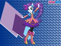 Size: 800x600 | Tagged: safe, artist:user15432, derpibooru import, rarity, equestria girls, rainbow rocks, alternate hairstyle, boots, clothes, dress, dressup, female, hairstyle, hasbro, hasbro studios, high heel boots, new hairstyle, ponied up, rainbow hair, rainbow rocks outfit, rock and roll, shoes, solo, starsue