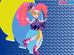 Size: 800x600 | Tagged: safe, artist:user15432, derpibooru import, pinkie pie, equestria girls, rainbow rocks, alternate hairstyle, boots, clothes, dress, dressup, female, hairstyle, hasbro, hasbro studios, high heel boots, new hairstyle, ponied up, rainbow hair, rainbow rocks outfit, rock and roll, shoes, shutter shades, skirt, solo, starsue