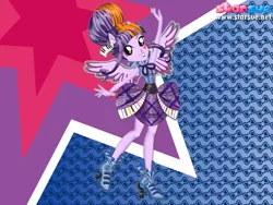 Size: 800x600 | Tagged: safe, artist:user15432, derpibooru import, twilight sparkle, twilight sparkle (alicorn), human, equestria girls, rainbow rocks, alternate hairstyle, clothes, dressup, female, hairstyle, hasbro, hasbro studios, high heels, humanized, new hairstyle, pegasus wings, ponied up, rainbow hair, rainbow rocks outfit, rock and roll, shoes, skirt, solo, starsue, winged humanization, wings