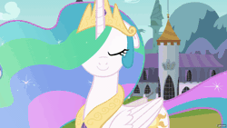 Size: 1920x1080 | Tagged: safe, artist:nstone53, derpibooru import, discord, fluttershy, princess celestia, alicorn, draconequus, pony, animated, discord gets all the mares, encino man, female, gif, implied discoshy, implied dislestia, implied shipping, implied straight, looking at you, mare, meme, ponified meme, serious, shipping denied