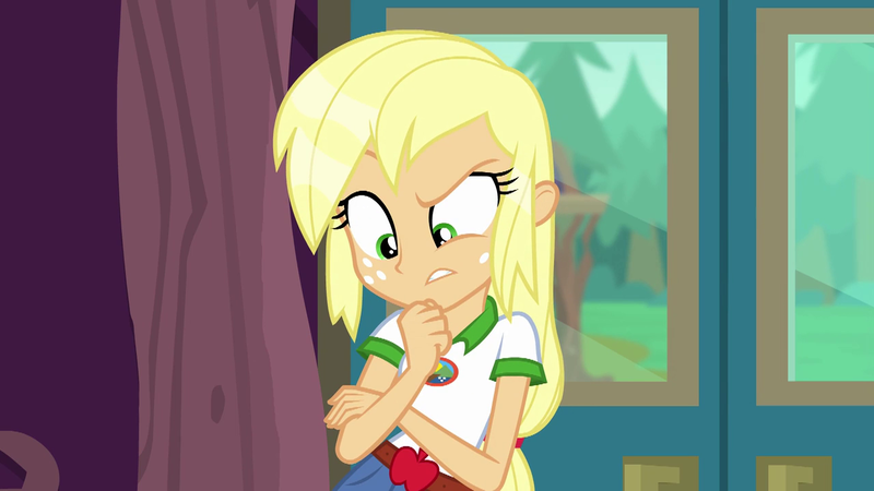 Size: 1280x720 | Tagged: safe, derpibooru import, screencap, applejack, equestria girls, legend of everfree, camp everfree outfits, clothes, denim shorts, female, freckles, solo