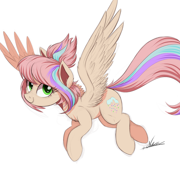 Size: 2048x2048 | Tagged: safe, artist:ncmares, derpibooru import, oc, oc:sweet skies, unofficial characters only, pegasus, pony, commission, multicolored hair, signature, simple background, solo, white background