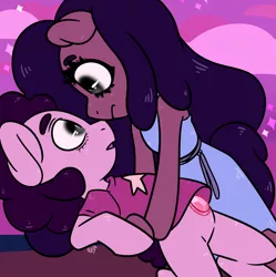 Size: 995x1000 | Tagged: safe, artist:fazzfuck, derpibooru import, ponified, pony, connie maheswaran, crossover, looking at each other, open mouth, steven quartz universe, steven universe