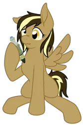 Size: 1453x2173 | Tagged: safe, artist:glacierfrostclaw, derpibooru import, oc, oc:time quirk, unofficial characters only, pegasus, pony, derp, doctor who, female, mare, offspring, parent:derpy hooves, parent:doctor whooves, parents:doctorderpy, simple background, solo, sonic screwdriver, time lord, transparent background