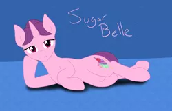 Size: 7000x4500 | Tagged: safe, artist:glacierfrostclaw, derpibooru import, sugar belle, pony, unicorn, absurd resolution, bedroom eyes, female, lying down, mare, side