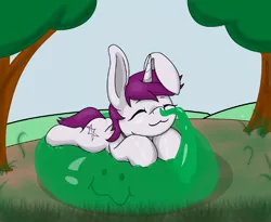 Size: 1954x1600 | Tagged: safe, artist:kpyah, derpibooru import, oc, oc:lapush buns, unofficial characters only, bunnycorn, pony, unicorn, :3, boop, bunny ears, eyes closed, ooze, solo