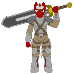 Size: 5000x5000 | Tagged: safe, artist:glacierfrostclaw, derpibooru import, oc, oc:pyre blaze, unofficial characters only, anthro, unicorn, absurd resolution, armor, barbarian, male, pathfinder, simple background, stallion, sword, transparent background, weapon
