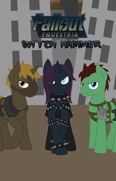 Size: 4500x7000 | Tagged: safe, artist:glacierfrostclaw, derpibooru import, oc, oc:bad company, oc:brain damage, oc:misery raven, unofficial characters only, earth pony, pony, unicorn, fallout equestria, absurd resolution, cover art