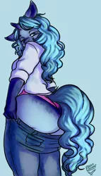 Size: 548x960 | Tagged: suggestive, artist:thatweirdpigeonlady, artist:usagikoneko-chan, derpibooru import, oc, oc:urban wave, unofficial characters only, anthro, unicorn, ass, bottom heavy, breasts, butt expansion, clothes, fat, female, huge butt, jeans, large butt, long mane, long tail, mare, panties, pants, pink underwear, plump, shirt, solo, solo female, the ass was fat, underwear, wide load