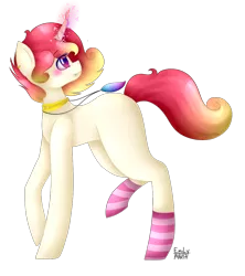 Size: 908x1024 | Tagged: safe, artist:pinkpearlmlp, derpibooru import, oc, oc:jessie feuer, oc:pink pearl, unofficial characters only, pony, unicorn, clothes, female, fusion, magic, mare, simple background, socks, solo, striped socks, transparent background