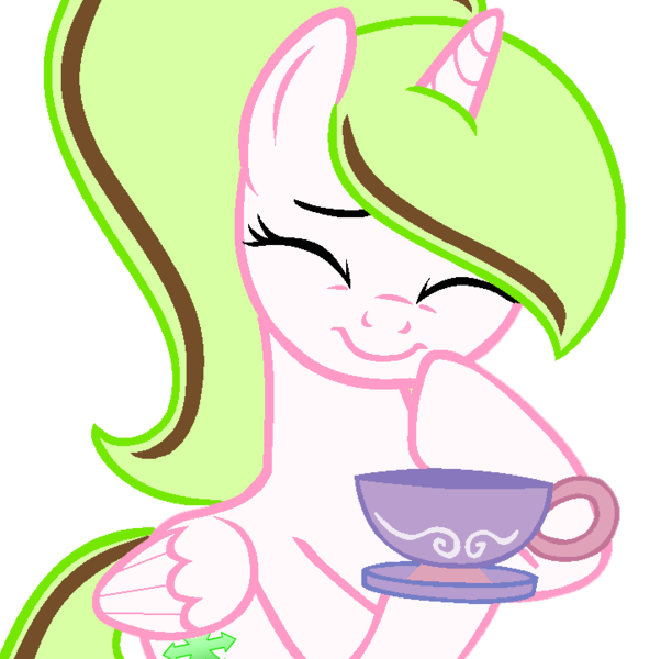 Size: 724x721 | Tagged: safe, artist:duyguusss, derpibooru import, oc, oc:dakota chaos, unofficial characters only, alicorn, pony, base used, cup, eyes closed, female, mare, simple background, smiling, solo, teacup, transparent background
