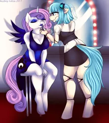 Size: 1500x1700 | Tagged: anthro, artist:fur-what-loo, broadway, clothes, costume, derpibooru import, dress, duo, duo female, female, makeup, oc, oc:cocobot, robot, safe, sweetie belle