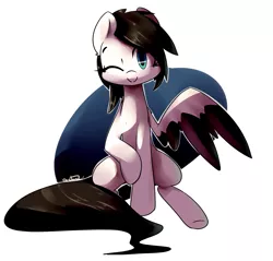 Size: 4752x4540 | Tagged: safe, artist:bloodatius, derpibooru import, oc, oc:lamika, unofficial characters only, pegasus, pony, absurd resolution, colored wings, cute, female, gift art, mare, multicolored wings, one eye closed, sitting, solo, wink