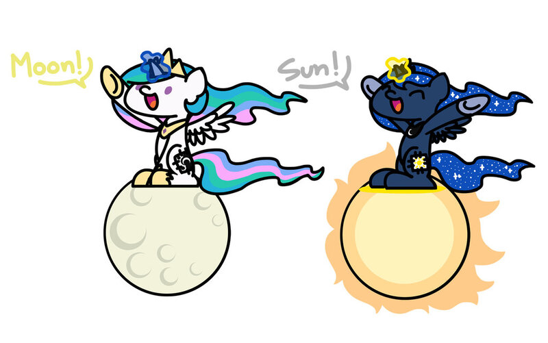 Size: 1024x641 | Tagged: safe, artist:flutterluv, derpibooru import, princess celestia, princess luna, alicorn, pony, a royal problem, chibi, cute, cutelestia, dialogue, duo, eyes closed, full moon, lunabetes, moon, open mouth, royal sisters, simple background, sitting, smiling, spread wings, sun, white background, wings