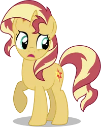 Size: 3718x4681 | Tagged: safe, artist:illumnious, derpibooru import, sunset shimmer, pony, unicorn, mirror magic, spoiler:eqg specials, absurd resolution, confused, female, mare, old version, open mouth, raised hoof, simple background, solo, transparent background, vector