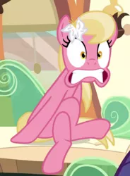 Size: 696x944 | Tagged: safe, derpibooru import, edit, edited screencap, screencap, lily, lily valley, pony, the last roundup, crossed legs, desperation, need to pee, omorashi, potty dance, potty emergency, potty time, sitting, solo, trotting in place, weird face