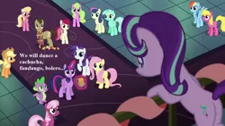 Size: 1280x720 | Tagged: a hearth's warming tail, alicorn, applejack, bon bon, cheerilee, cherry berry, daisy, derpibooru import, doctor whooves, dragon, edit, edited screencap, flower wishes, fluttershy, gilbert and sullivan, lily, lily valley, lyra heartstrings, lyrics, plot, rainbow dash, rarity, roseluck, safe, screencap, song reference, spike, starlight glimmer, sweetie drops, text, the gondoliers, time turner, tom baker's scarf, twilight sparkle, twilight sparkle (alicorn)