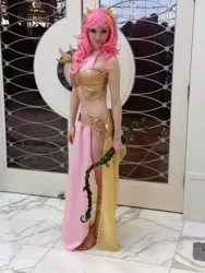 Size: 720x960 | Tagged: archery, armor, artist:lizbrickleycosplay, bow, breasts, chest protector, cleavage, clothes, cosplay, costume, derpibooru import, female, fluttershy, human, irl, irl human, loincloth, midriff, my little pony princess warriors, photo, safe, sexy, skirt, solo, unconvincing armor