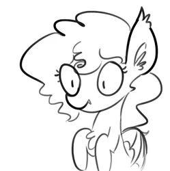 Size: 903x907 | Tagged: safe, artist:tjpones, derpibooru import, oc, unofficial characters only, bat pony, pony, black and white, chest fluff, ear fluff, fangs, grayscale, monochrome, simple background, solo, white background