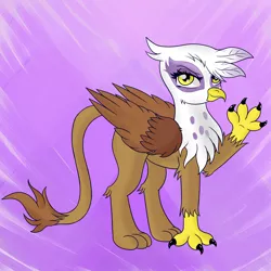 Size: 2000x2000 | Tagged: safe, artist:fluttershy-wins, derpibooru import, gilda, gryphon, female, looking at you, simple background, solo, waving