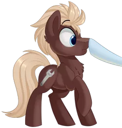 Size: 1056x1111 | Tagged: safe, artist:thegamblehorse, deleted from derpibooru, derpibooru import, oc, oc:spanner, unofficial characters only, earth pony, pony, boop, chest fluff, commission, cute, male, offscreen character, scrunchy face, side view, simple background, solo focus, stallion, transparent background