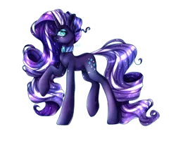 Size: 1500x1200 | Tagged: safe, artist:akimi--chan, derpibooru import, nightmare rarity, pony, unicorn, choker, colored pupils, female, looking at you, mare, raised hoof, simple background, slit eyes, solo, transparent background