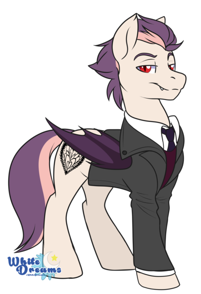 Size: 2545x3726 | Tagged: safe, artist:xwhitedreamsx, derpibooru import, oc, oc:sweet velvet, unofficial characters only, bat pony, pony, clothes, high res, male, rule 63, simple background, solo, stallion, suit, transparent background