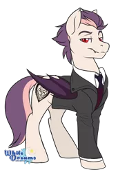 Size: 2545x3726 | Tagged: safe, artist:xwhitedreamsx, derpibooru import, oc, oc:sweet velvet, unofficial characters only, bat pony, pony, clothes, high res, male, rule 63, simple background, solo, stallion, suit, transparent background