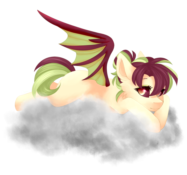 Size: 1600x1500 | Tagged: safe, artist:dusty-onyx, derpibooru import, oc, oc:apple seedling, unofficial characters only, bat pony, pony, cloud, simple background, solo, transparent background